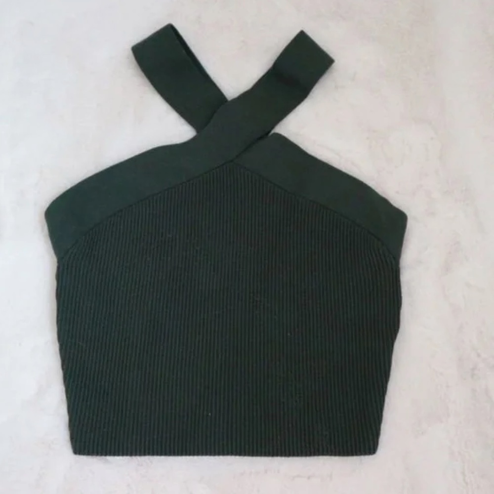 Aritzia Green Sculpt Knit Criss Cross Cropped Tank Top
